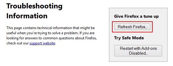 Klicken Sie auf Firefox aktualisieren