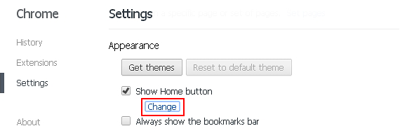 Appearance sub-section of Chrome settings
