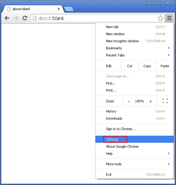 Select Settings in Chrome menu drop-down