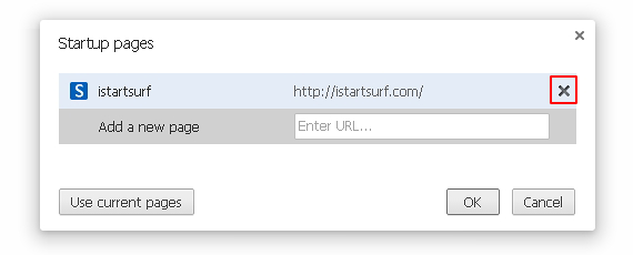 Delete iStartSurf from Chrome's Startup pages