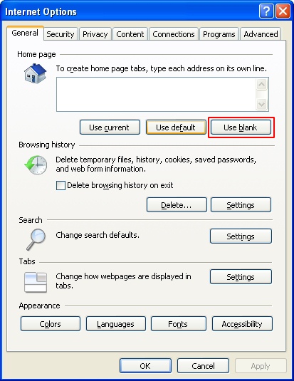 Toggle Internet Explorer home page settings
