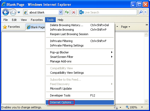 Open up Internet Options in IE