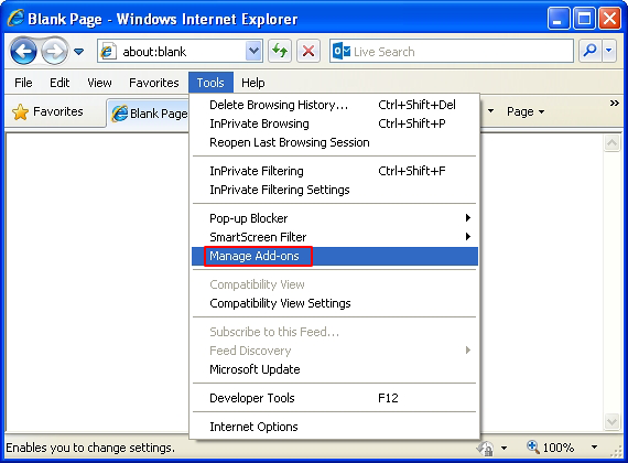 Go to Manage Add-ons in Internet Explorer