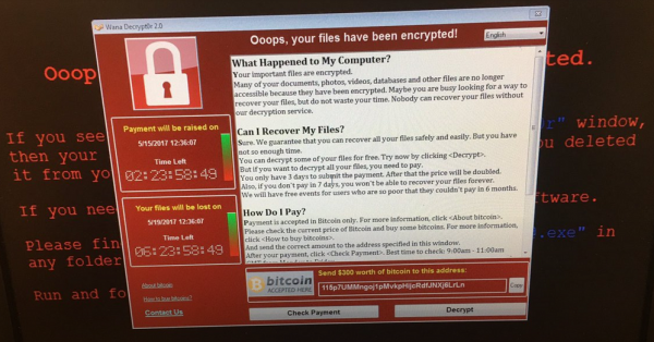 WannaCrypt ransomware screenshot