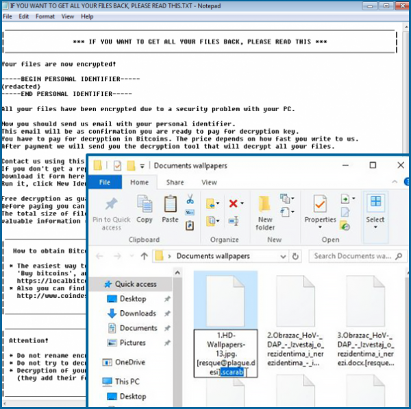Scarab ransomware screenshots