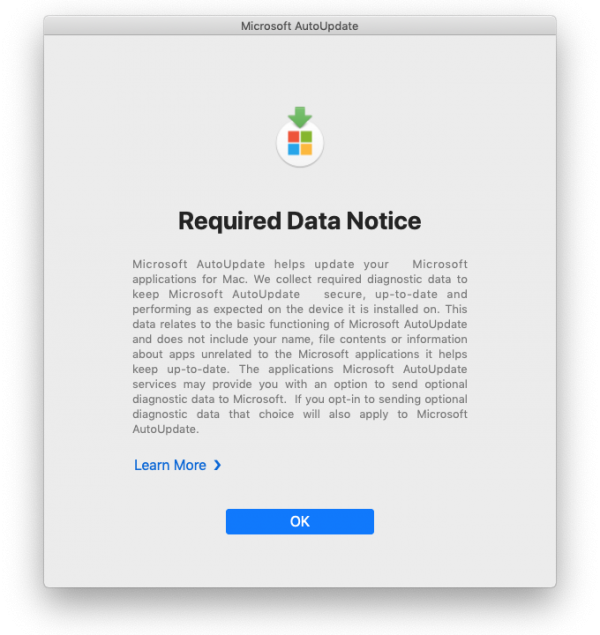 required data notice from microsoft autoupdate
