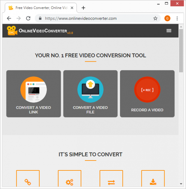 OnlineVideoConverter web page highlights the benefits while mentioning no caveats at all